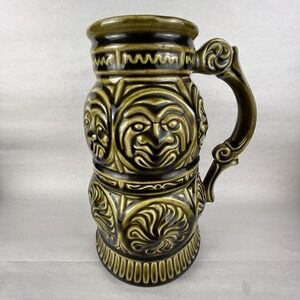 Vintage McCoy Pottery Tiki Planter Vase Stein Avocado Green 6040 Hawaiian Totem